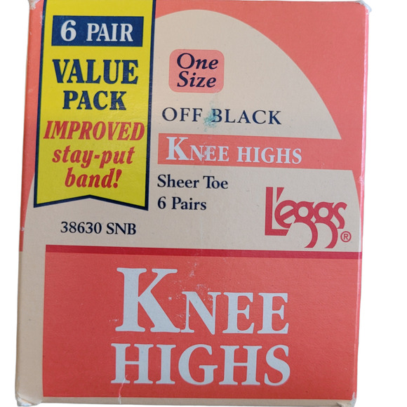 Vintage Leggs Knee Highs Nylon Off Black 4 pair sheer toe 1994 - Picture 1 of 3